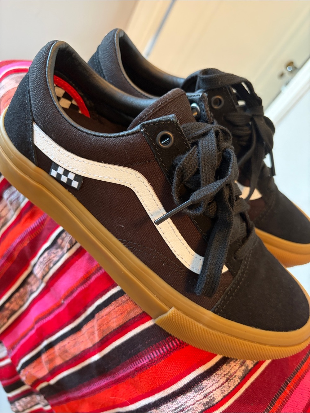 Vans Black and White Low-Top Sneakers with Gum Sole